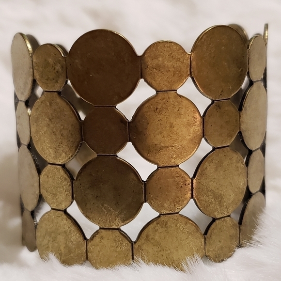 Dark Gold Tone Metal Circle Formed Open Back Bracelet 7inch cir. - Picture 2 of 4